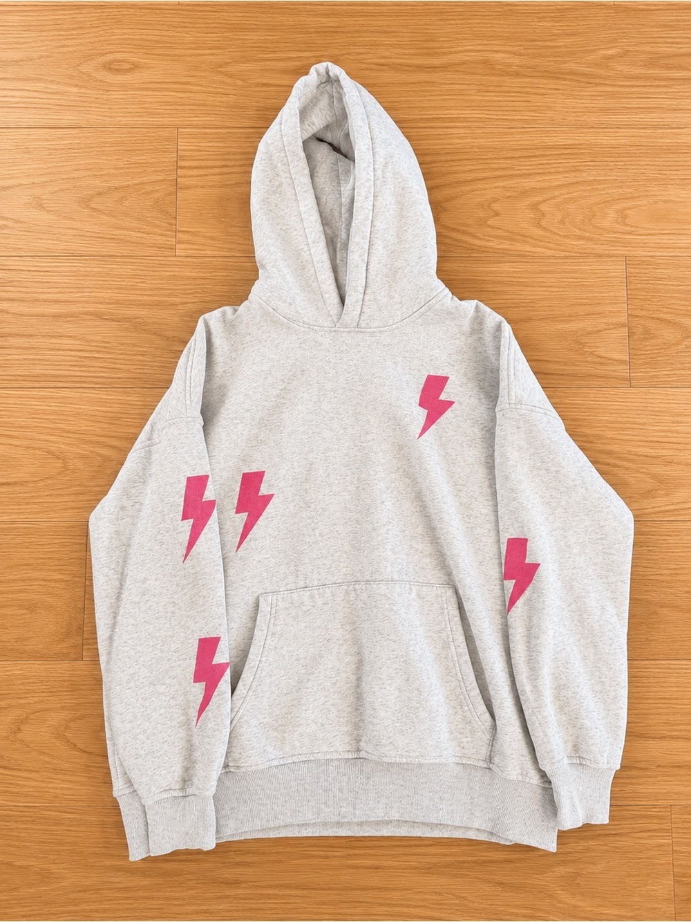 Gray Hoodie with Pink Lightning Bolt Accents